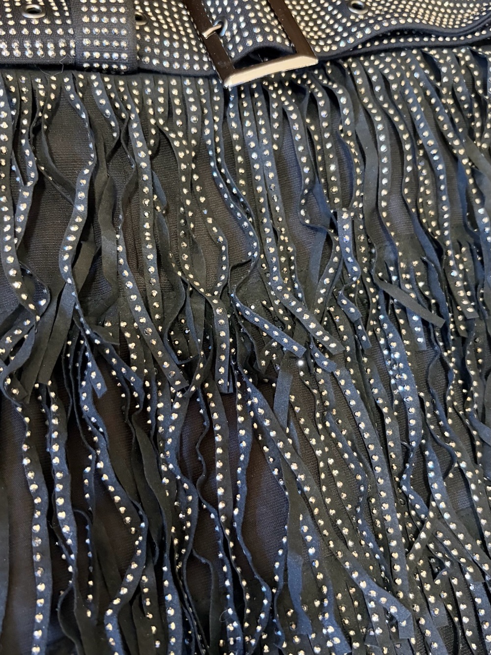 Black Studded Fringe Mini Skort with Studded Belt - Picture 2 of 4